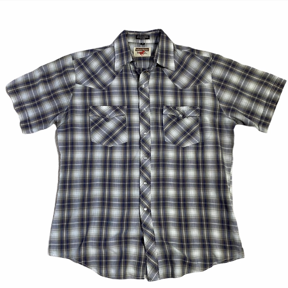 Vintage Western Youngblood short sleeve plaid pearl snap shirt medium